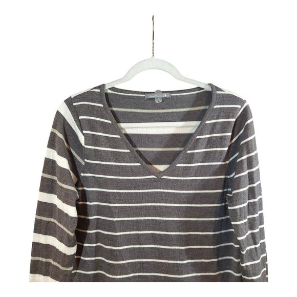 Smartwool Split Stripe Merino Wool Blend V-neck Sweater in Taupe Women's M - Picture 4 of 7